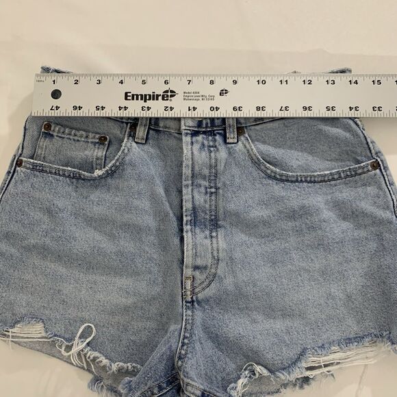Zara Denim Shorts Button Fly Women 6 Light Blue Acid Wash Distressed Frayed Boho - Picture 5 of 9